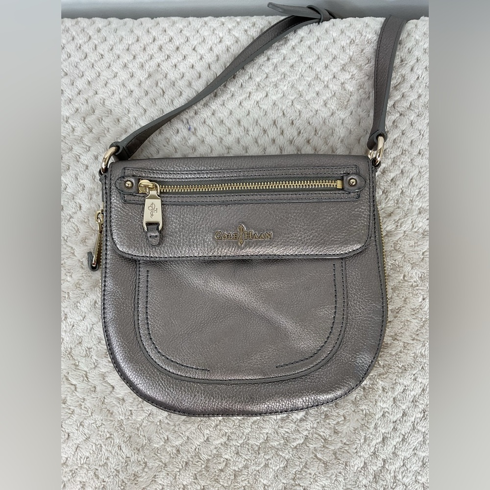 Cole Haan Metallic Silver Canteen Messenger Crossbody